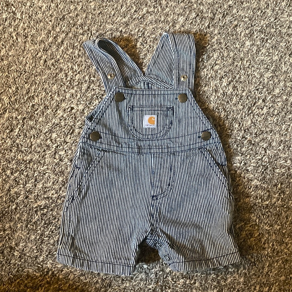 ✨SOLD✨  Baby Carhartt Pinstripe Short Overalls 3 months